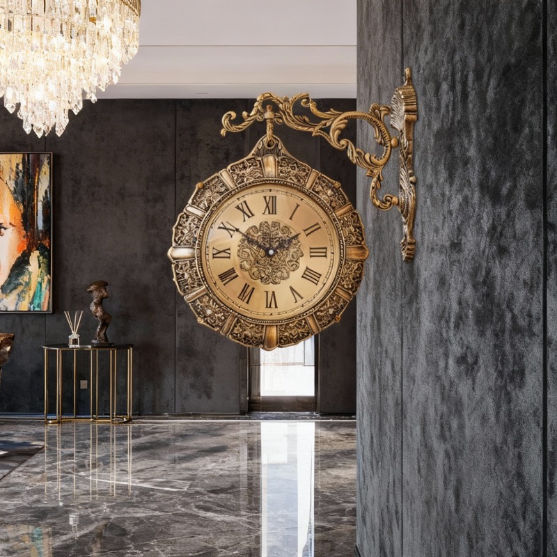 Luxury Lifestyle Aesthetics - Nordische Retro-Wohnzimmer-Wanduhr, geräuschlos, doppelseitig, luxuriös, kreativ,