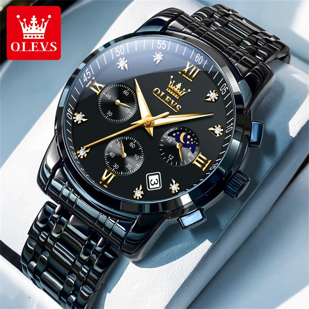 Luxury Lifestyle Men - OLEVS Beliebte Herrenuhren aus Edelstahl, schwarz,