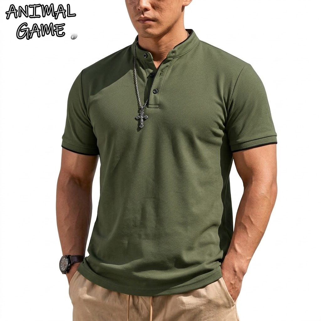Luxury Lifestyle Men - Sommer Kurzarm Henley-Shirt Herren Knopf-Poloshirts Klassische